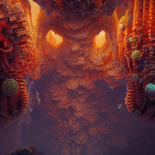 Prompt: A beautiful very hyper realistic detailed matte painting of intricately detailed hand carved 3D mandelbulb cybernetic motherboard made of brilliantly colored volumetric smoke, Henriette Grindatand Sparth and Jeff Simpson and beeple, Artstation, Pinterest, Wallpaper 4K