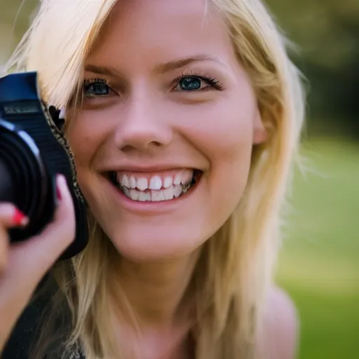 Image similar to photography of a georgous blonde girl smiling at the camera