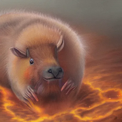 Image similar to extremely detailed painting of a demon capybara in hell