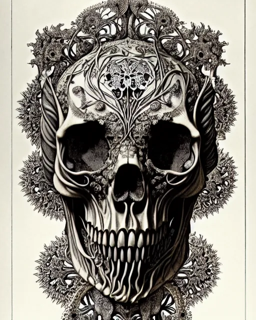 Image similar to art forms of nature by ernst haeckel, memento mori by arthur rackham, ornate antique porcelain beautiful skull mask, ultrasharp, photorealistic, hyperdetailed, octane render, polished, art nouveau, neo - gothic, gothic, intricate ornamental organic filigree, art nouveau botanicals, art forms of nature by ernst haeckel, horizontal symmetry, symbolist, visionary