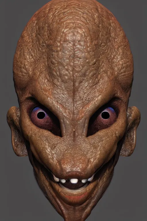 Prompt: an extremely high quality hd, a computer generated image of an alien head, a computer rendering by senior character artist, featured on zbrush central, afrofuturism, zbrush, polycount, prerendered graphics, 8 k, ultra realistic, very realistic