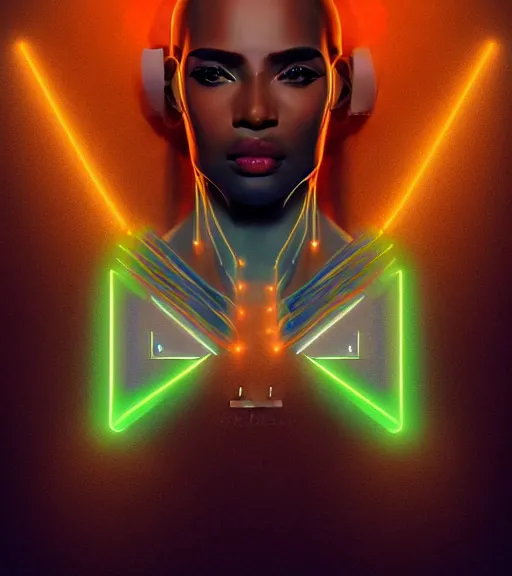 Image similar to symmetry!! egyptian prince of technology, solid cube of light, hard edges, product render retro - futuristic poster scifi, lasers and neon circuits, brown skin man egyptian prince, intricate, elegant, highly detailed, digital painting, artstation, concept art, smooth, sharp focus, illustration, dreamlike, art by artgerm