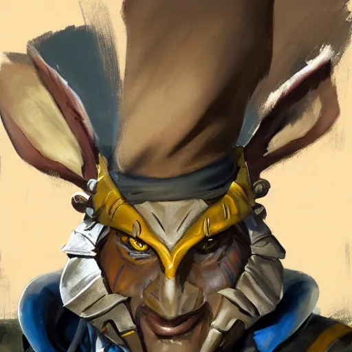 Image similar to greg manchess portrait painting of partially armored of the march hare from alice in wonderland as overwatch character, medium shot, asymmetrical, profile picture, organic painting, sunny day, matte painting, bold shapes, hard edges, street art, trending on artstation, by huang guangjian, gil elvgren, ruan jia, randy vargas, greg rutkowski