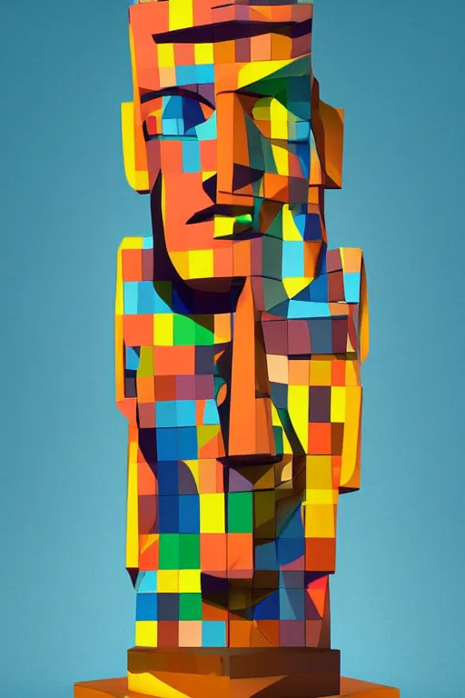 Image similar to cubist moai statue cutout digital illustration cartoon colorful beeple