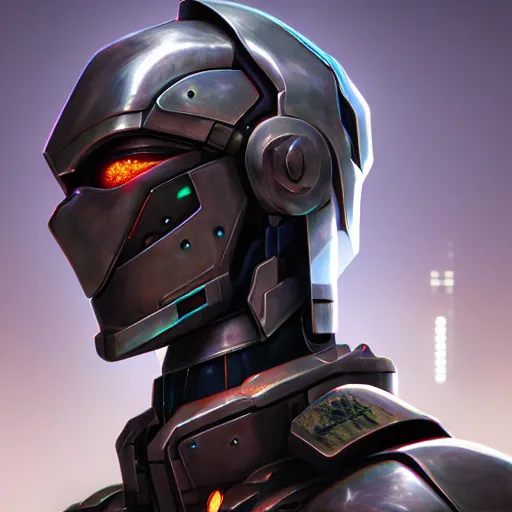 Image similar to A knight in cyberpunk mecha armor, bust portrait, art by Eugenia firs ArtStation, Octane render, intricate detail, smooth, sharp focus,