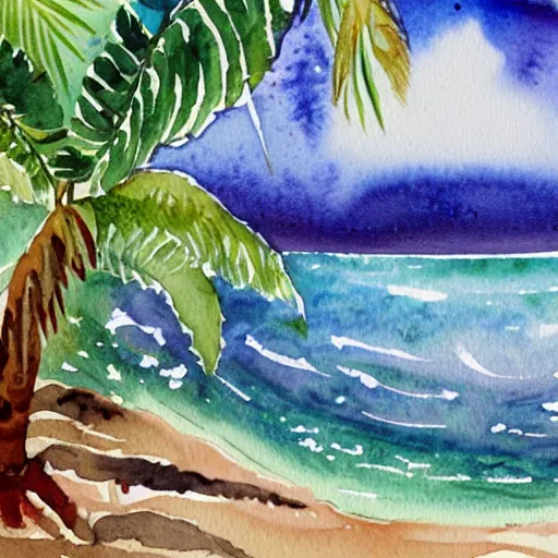 Prompt: a watercolor painting of a tropical island