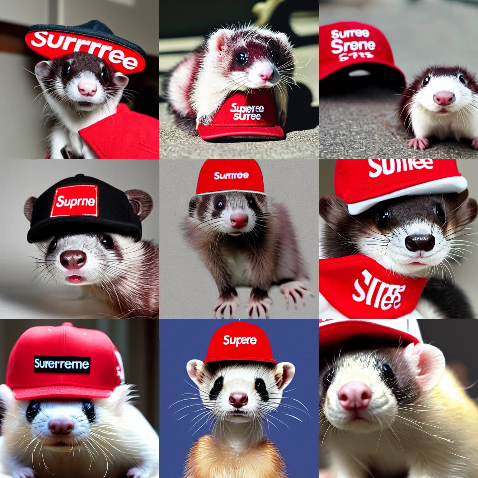 Prompt: a ferret wearing a supreme hat