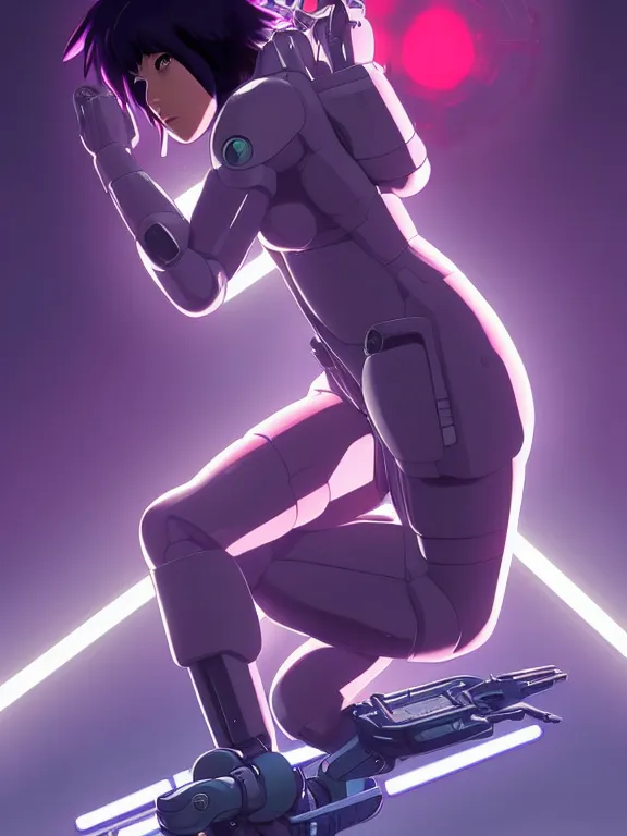 Image similar to a fullbody portrait of motoko kusanagi riding on top of a tachikoma, the major ghost in the shell : : stand alone complex, under repairs, maintenance : : by ilya kuvshinov, rossdraws, artgerm, sola digital arts, anti aliasing, raytracing : :