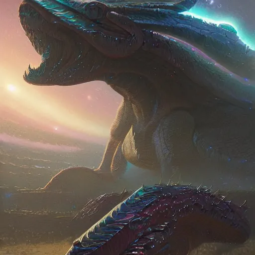 Image similar to matte digital artwork of the galactic beast, iridescent scales, by greg rutkowski and tim white