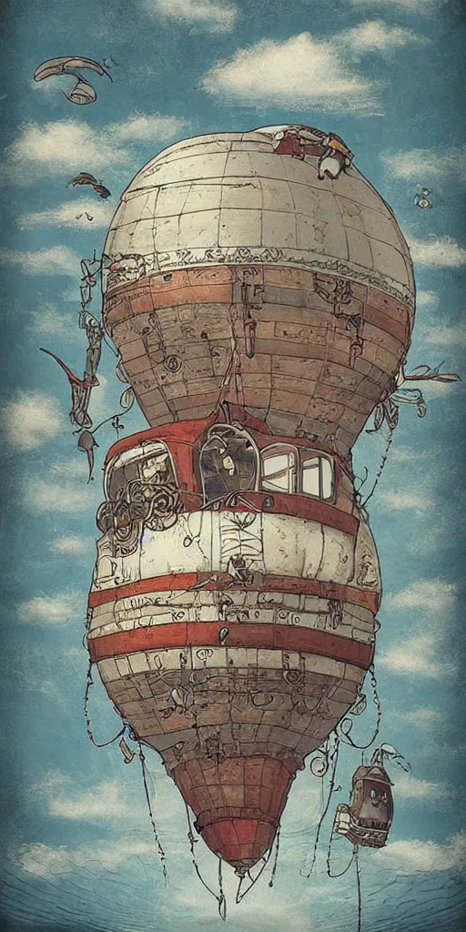 Image similar to a vintage living airship by alexander jansson and where's waldo