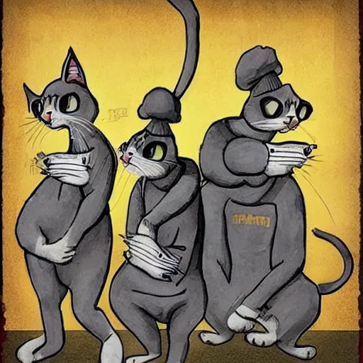 Prompt: gopnik cats in the style of вася ложкин