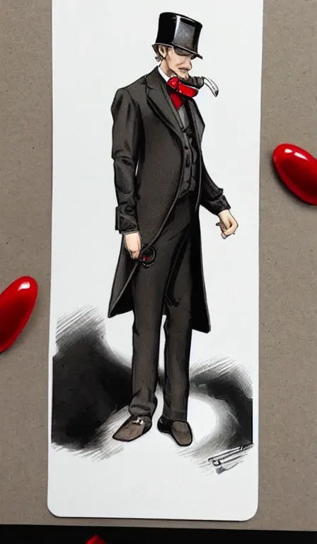 Prompt: a time traveling gentleman in a tailored suit with a monocle who is thin, fit and very British by artgerm and wlop, tarot card style