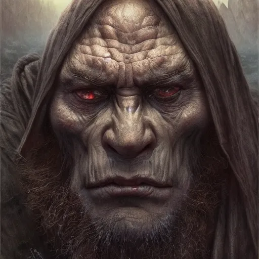 Image similar to vladimir putin, orc uruk - hai, macabre by donato giancola and greg rutkowski and wayne barlow and zdzisław beksinski, realistic face, digital art