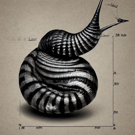 Image similar to goth snail, black and white, realistic, highly detailed, trending on artstation