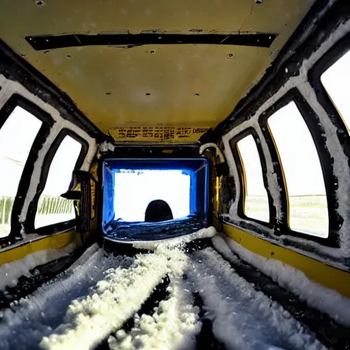 Prompt: POV inside snowplow, photograph