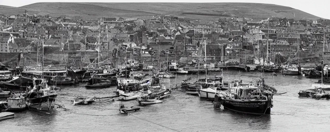 Image similar to the harbour at Stromness orkney, from Apocalypse Now (1979), cinematic,