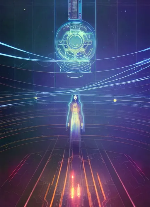 Image similar to high depth, collective civilization lightspeed, calm, healing, resting, life, glowing lights!!, published concept art, mixed medias, image overlays, sharp focus, thin glowing wires, winning illustration, art by greg rutkowski and alphonse mucha, singularity!!!, 3 6 0 projection