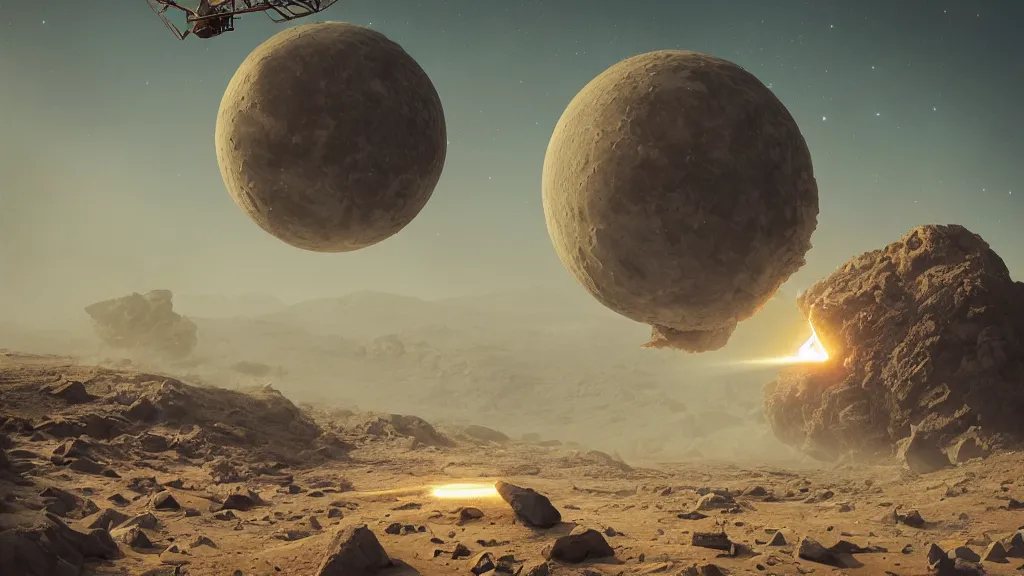 Prompt: The moon crashes into the earth, fault, a shock wave, pieces of land, frightening appearance, catastrophic, Breathtaking , the sun's rays through the dust, noise, Hans zimmer Soundtrack, Expectation, fear, art by Mike winkelmann,