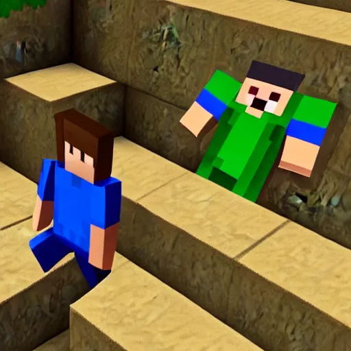 Prompt: Steve from Minecraft, Minecraft Steve is falling into the dark frightening abyss, dramatic, scary, dark