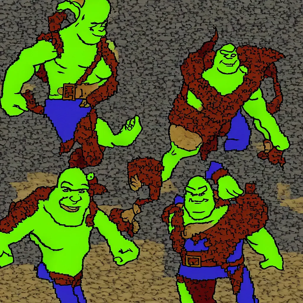 Image similar to pixel art of shrek for a fighting game