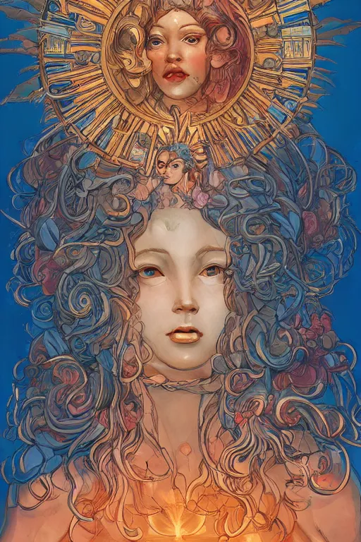 Prompt: beautiful goddess of the sun in the style of James Jean, trending on artstation, artstationHD, artstationHQ, unreal engine, 4k, 8k