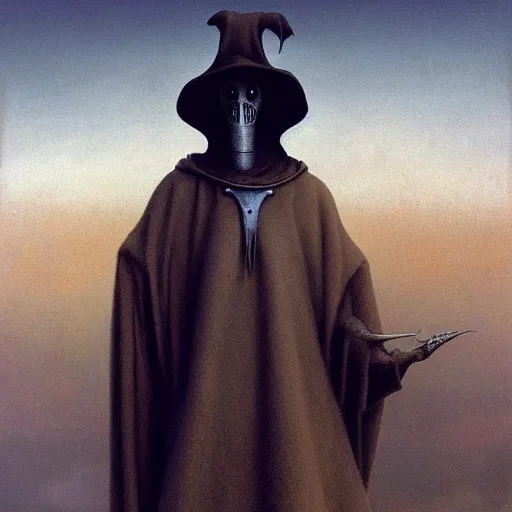 Prompt: medieval plague doctor under the cloudy sky highly detailed dark art highly detailed zdzisław beksinski