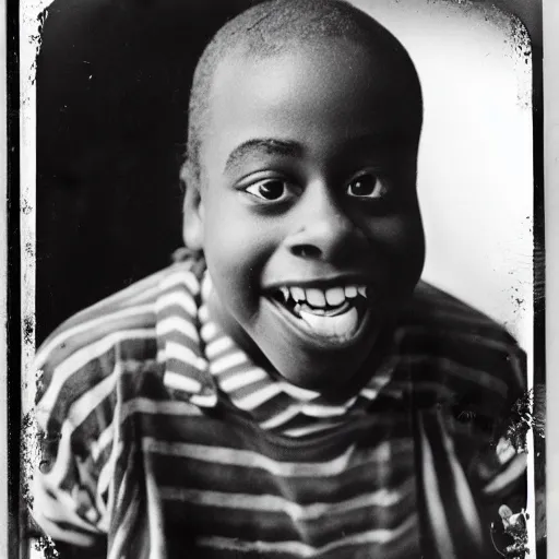 Prompt: a black and white wetplate photograph yearbook portrait of beetlejuice as a teenager