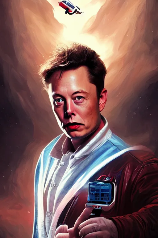 Prompt: elon musk as marty mcfly near delorean, realistic portrait, symmetrical, highly detailed, digital painting, artstation, concept art, smooth, sharp focus, illustration, cinematic lighting, art by artgerm and greg rutkowski and alphonse mucha