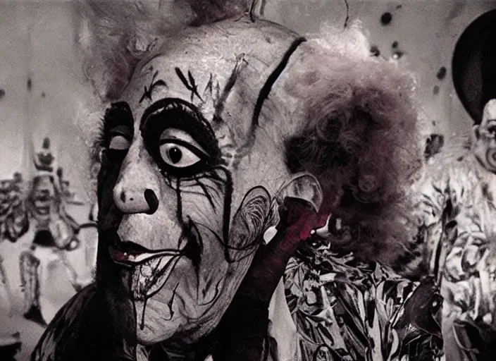 Prompt: still from a surreal art house film by alejandro jodorowsky, kenneth anger and joel - peter witkin : : big international production by a major studio : : archetypal themes, freak show clowns, camp, sleaze : : cinemascope, technicolor, 8 k