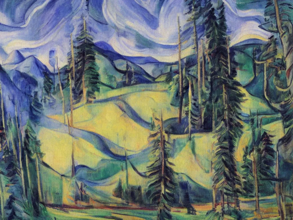 Prompt: a beautiful landscape painting by emily carr, trending on arstation