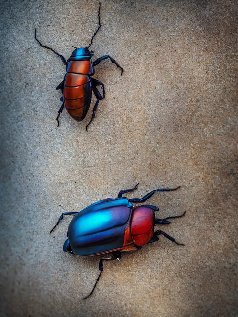 Prompt: complementary color scheme. close - up shot of a beautiful beetle. insect eyes. studio photography high quality highly detailed award winning photograph by national geographic. motorcycle. soft volumetric light, smooth gradient. vibrant colors. sculpture by antonio canova. tropical sea slugs.