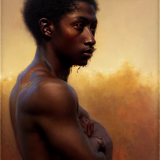 Prompt: a portrait of a good - lookiung black boy god,, high detail, cleary see face, by gaston bussiere, bayard wu, greg rutkowski, odd nerdrum, maxim verehin, dan dos santos, masterpiece, sharp focus, cinematic lightning - h 7 6 8