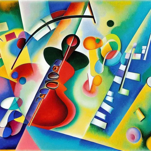 Prompt: professional high quality digital art. a saxophone, a piano, and a double bass. kandinsky. georges braque. digital art, octane, ue 5, 8 k, 4 k, hq, concept art.