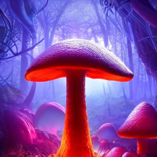 Prompt: dragon in a bright glowing mushroom forest runs for president of the galaxy uhd ultra realistic ray traced 4 k highly detailed sharp lines dramatic lighting artstation trending