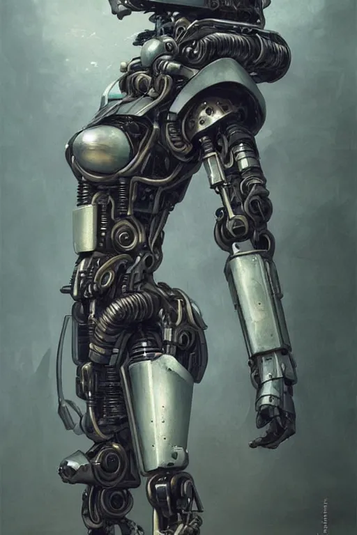 Image similar to fullbody or portrait, simple futurist cyborg raven, warhammer 4 0 k, perfect future, award winning art by santiago caruso, iridescent color palette, by wlop and karol bak and bouguereau and viktoria gavrilenko, 1 9 7 0 s retro future robot android. muted colors