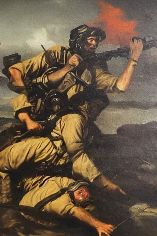 Prompt: Old master painting of navy SEALs
