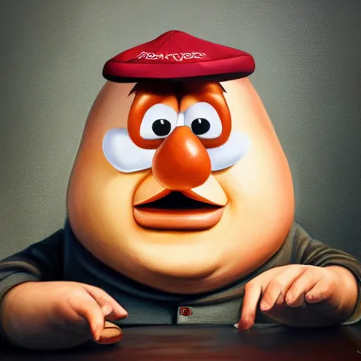 Image similar to teteaclaquestv mr potato head caricature, artgem, digital painting, color painting, hyperrealistic, concept art, oil painting, masterpiece, concept art, trending on deviantart, realistic and detailed face, highly detailed, high quality, 8 k, soft lighting, fancy colors, fantasy, cinematic, high coherence