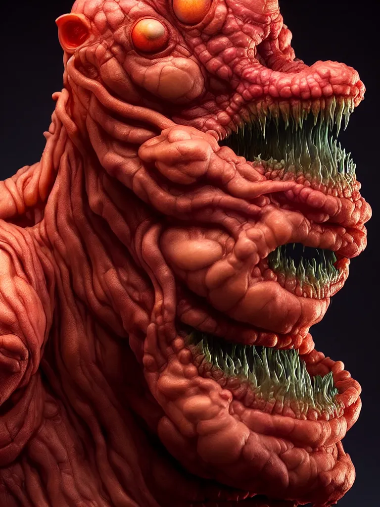 Prompt: hyperrealistic rendering, fat smooth cronenberg flesh monster final fantasy marlboro by donato giancola and greg rutkowski and wayne barlow and zdzisław beksinski, eyeballs, product photography, action figure, sofubi, studio lighting, colored gels, colored background