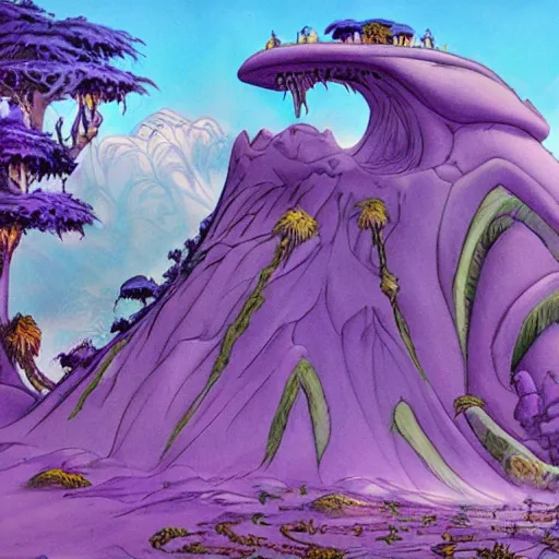 Image similar to The Purple People Eater :: extremely detailed landscape :: concept art by Don Bluth :: a masterpiece by Alan Davis ::