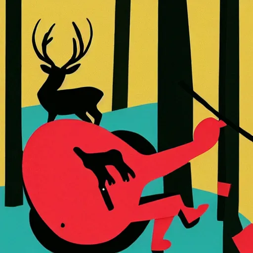 Image similar to deer playing guitar in the style of tatsuro kiuchi