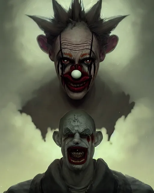 Prompt: fantasy evil clown portrait, beaten, rugged, lots of arms, highly detailed, intricate background, complex 3 d render by ilya kuvshinov, peter mohrbacher, greg rutkowski, simon stalenhag, thomas kinkade, victo ngai. unreal engine, blender, octane, ray tracing. sharp focus, masterpiece, post processing, deviantart