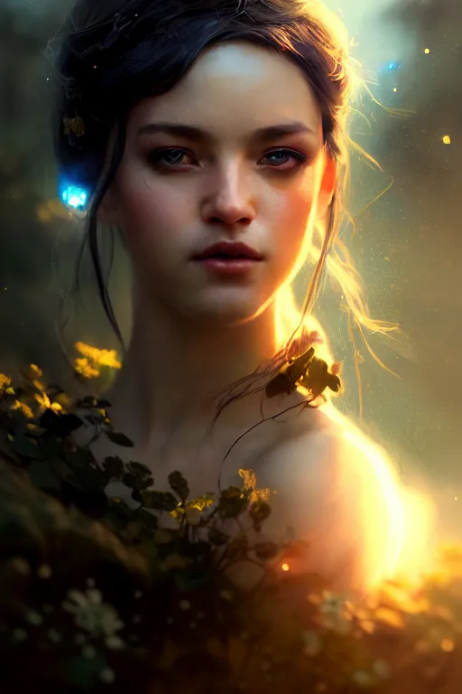 Image similar to cinematic shot of an epic portrait of a fairy dressed in military clothes, shiny skin, beautiful eyes, beautiful, small details, night setting, realistic poster with volumetric light from craig mallism, artgerm, jeremy lipkin and michael garmash, unreal engine, radiant light, detailed and complex environment, digital art, trends at art station, a masterpiece