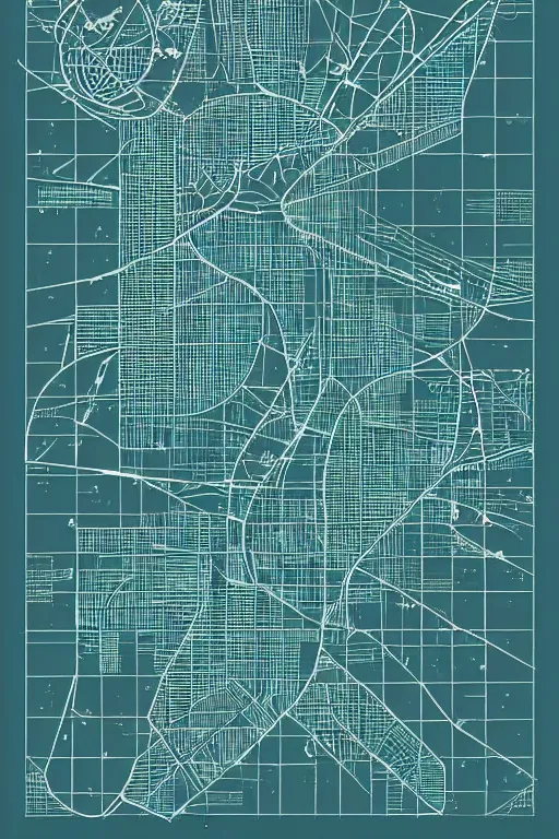 Prompt: a stunning flat 2 d map of an extraterrestrial territory with landmarks, award winning behance digital art, geometric lines