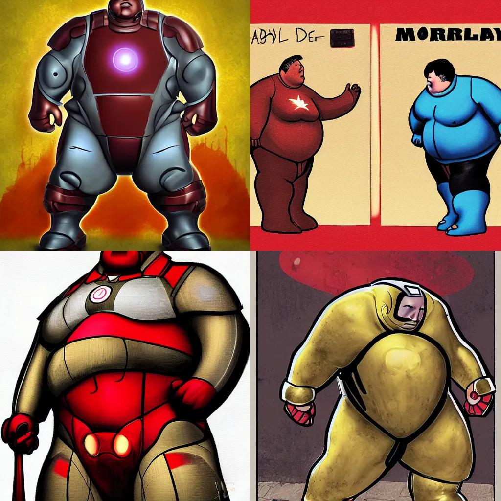 Prompt: Morbidly obese ironman by Dean MacAdam