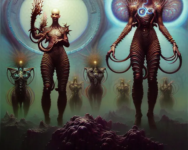 Prompt: the army of transcendence, fantasy character portrait made of fractals, ultra realistic, wide angle, intricate details, the fifth element artifacts, highly detailed by peter mohrbacher, hajime sorayama, wayne barlowe, boris vallejo, aaron horkey, gaston bussiere, craig mullins
