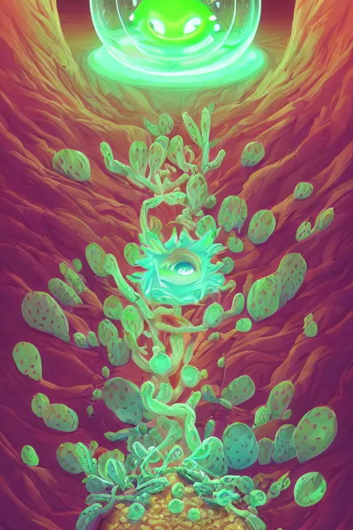 Image similar to roots cactus sushi cristal smurf ghost creature animal sushi cristal very big eye roots cactus elemental flush of force nature micro world fluo fishscale, behance hd by jesper ejsing, by rhads, makoto shinkai and lois van baarle, ilya kuvshinov, rossdraws radiating a glowing aura global illumination ray tracing hdr