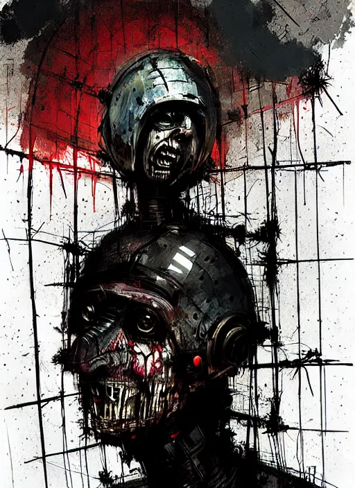 Image similar to horror art, clive barker prisoner inside a torture helmet, art by ismail inceoglu