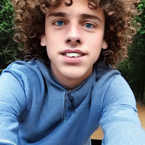 Prompt: “teenage boy, very curly hair, blue eyes, braces, 8K”