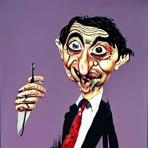 Image similar to a detailed painting mr. bean by gerald scarfe and ralph steadman