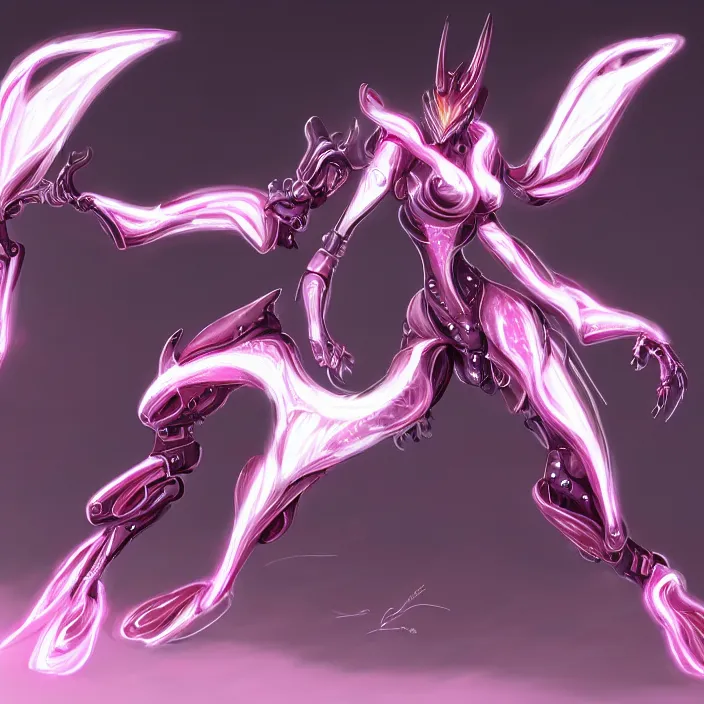 Image similar to highly detailed exquisite fanart, of a stunning beautiful female warframe, but as an anthropomorphic robot dragon, standing elegantly, shining reflective off-white plated armor, bright Fuchsia skin, sharp claws, full body shot, epic cinematic shot, realistic, professional digital art, high end digital art, DeviantArt, artstation, Furaffinity, 8k HD render, epic lighting, depth of field